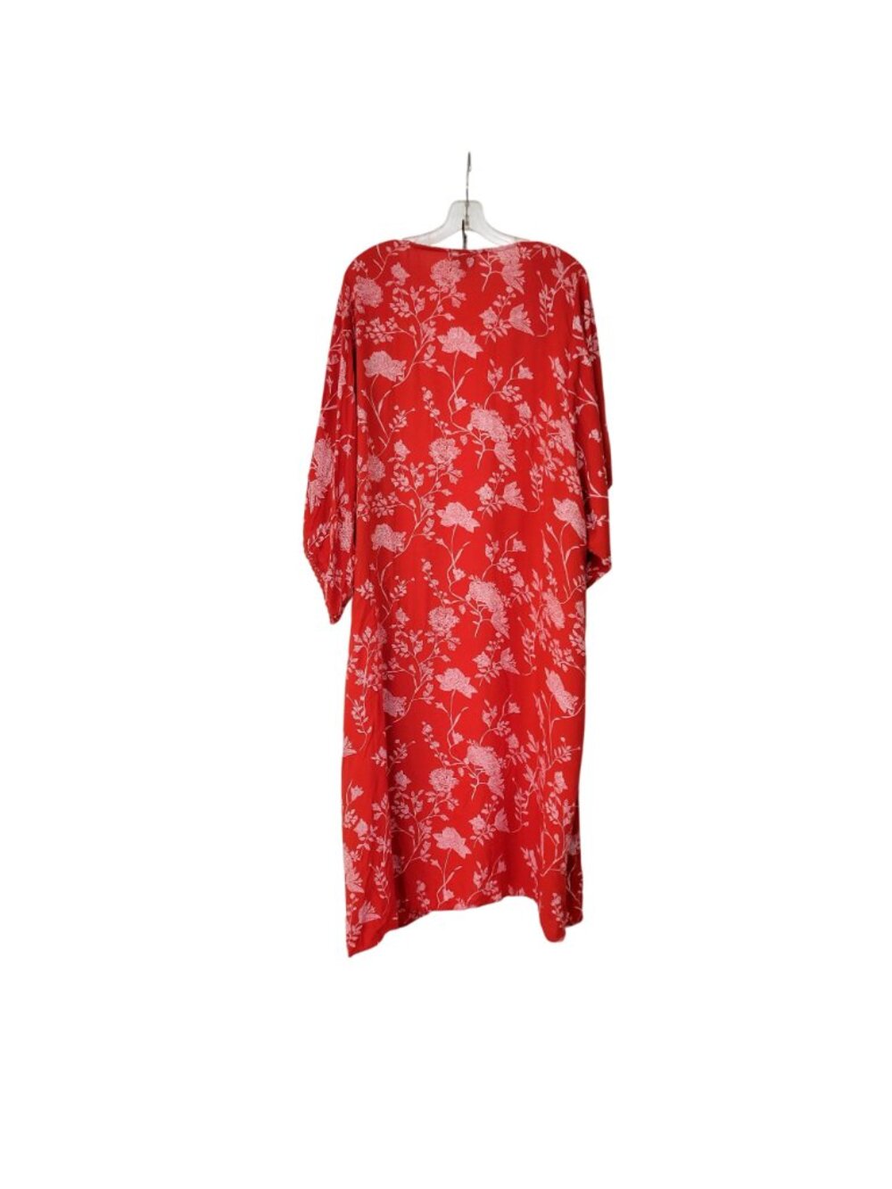 Angie Red Floral Print Kimono With Crochet Trimmed Sleeves - Women's Medium Open - Picture 2 of 4